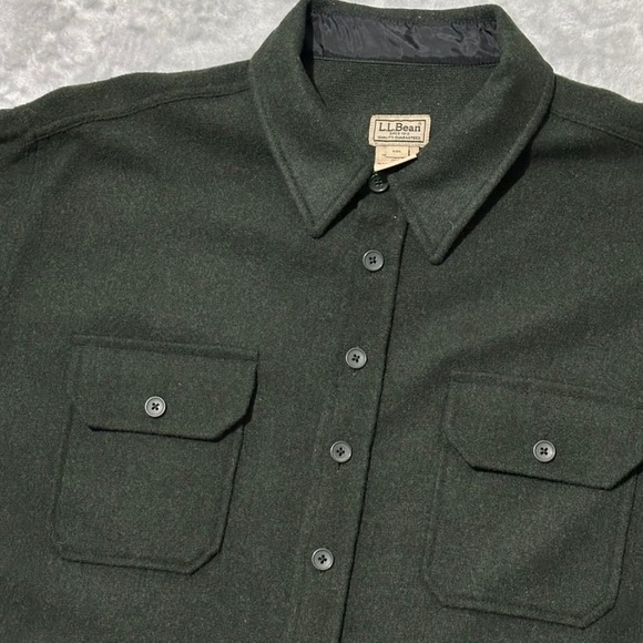 Vtg LL Bean Mens XXL Military Green Wool Blend Button Up Shirt Jacket Outerwear - Picture 2 of 10